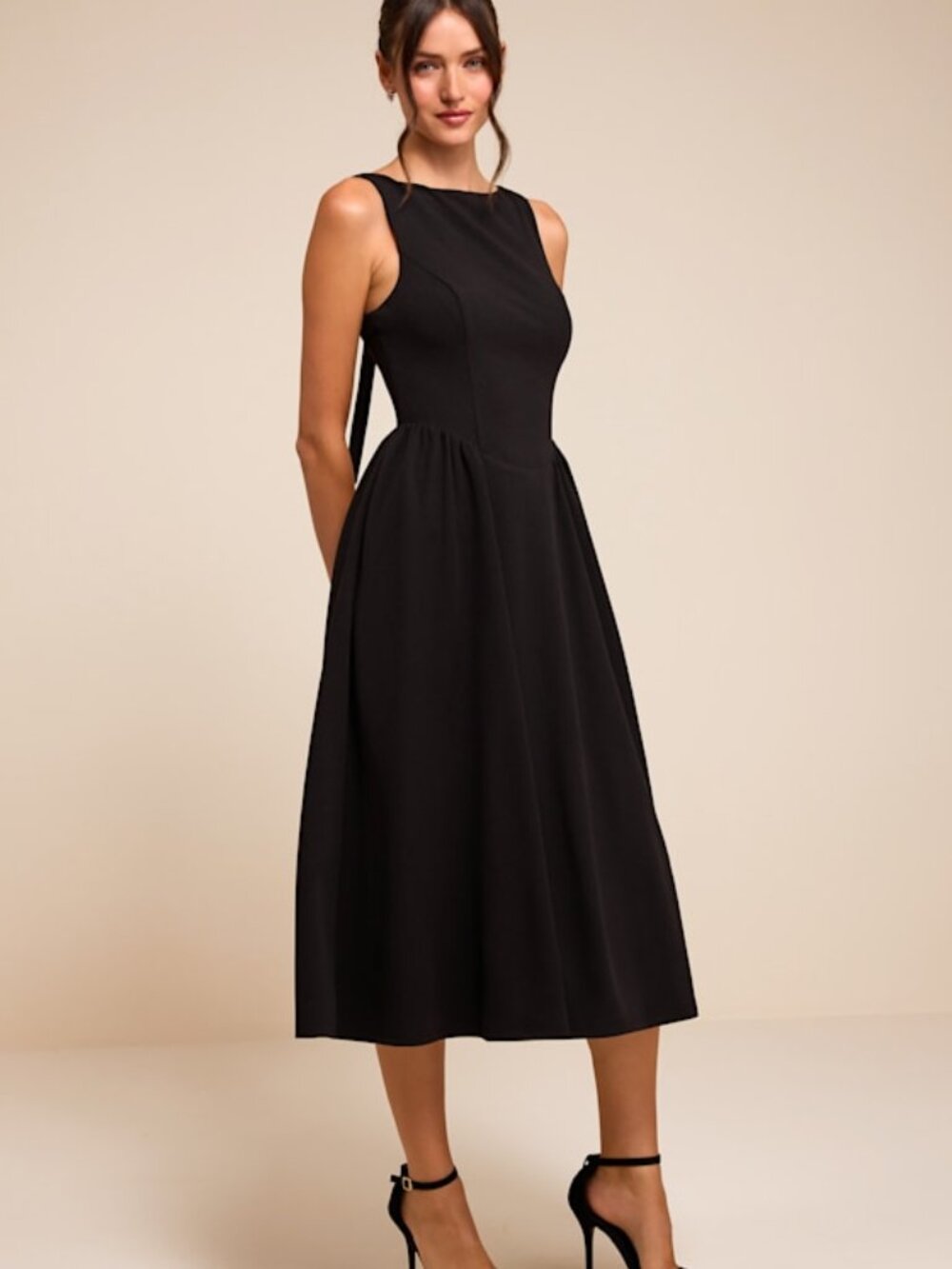 Lulus Kenly Black Boat Neck Cutout Midi Dress - Size L